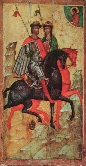 러시아의 성 보리스와 성 글렙_by unknown Russian icon painter of the second half of the 14th century.jpg